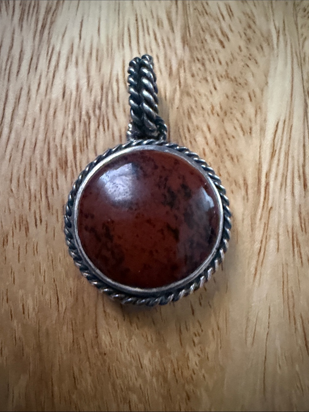 Round Brown Stone Pendant Necklace in 925 rope setting